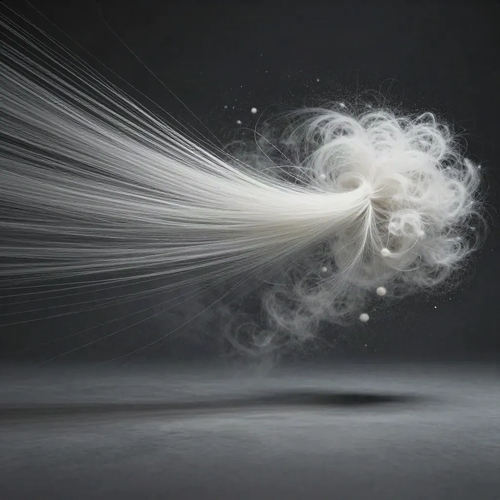 Silver light filaments converge into a white bloom in a dark graphite void.